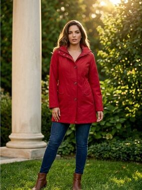 Kristen Blake Red Mid-Length Trench Coat Large